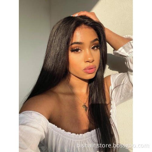 BIS Wholesale Silky Straight Wave Vendor 100% Brazilian Hair Wig 150% Density 4*4 Closure Front Lace Wig For Black Women